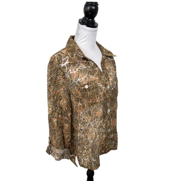 Hearts of Palm Blouse Size 14 Animal Print Semi-Sheer Collared Button-Down NEW - Picture 3 of 13